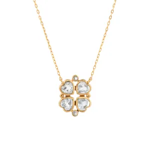 Queen of Hearts Blue Topaz Lucky Clover Pendant Necklace Gold