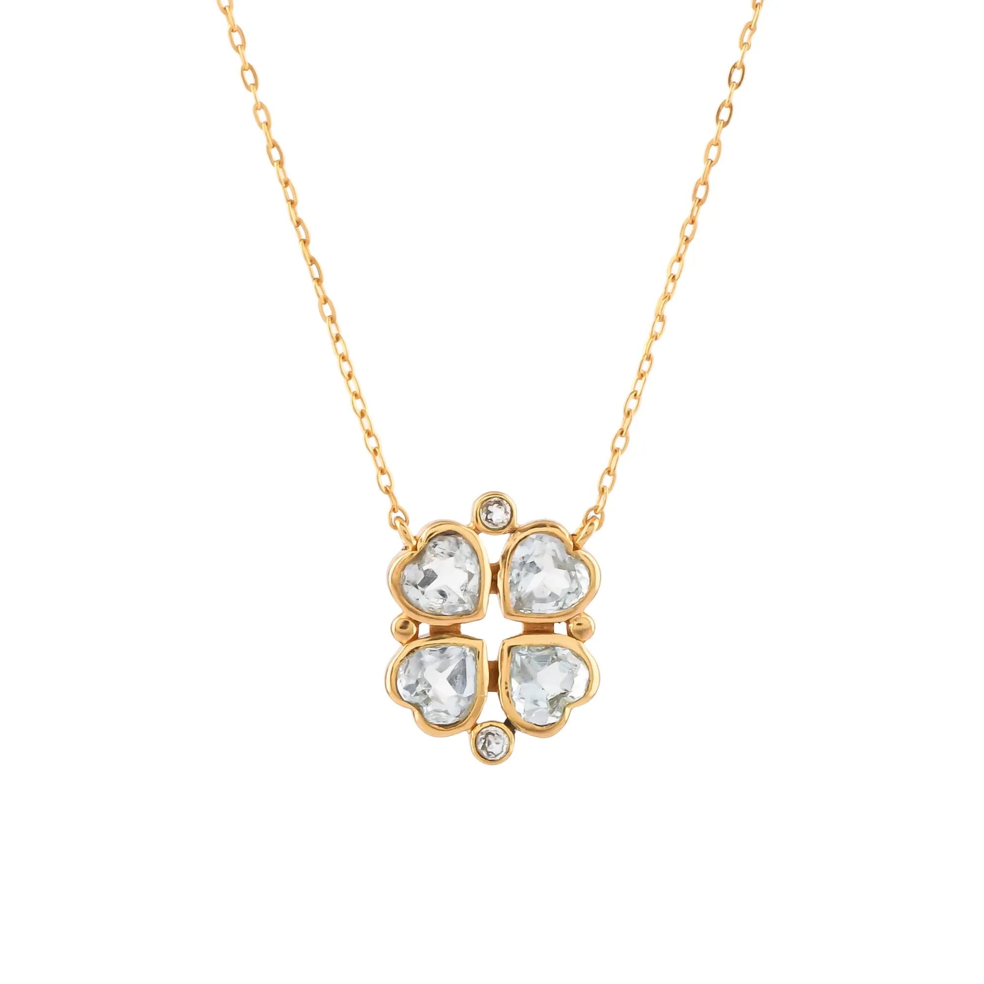 Queen of Hearts Blue Topaz Lucky Clover Pendant Necklace Gold