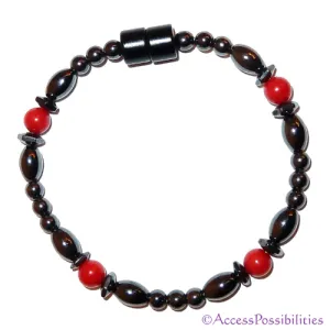 Red Coral Hex And Rice Magnetite Magnetic Bracelet
