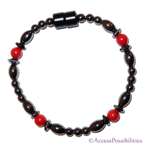Red Coral Hex And Rice Magnetite Magnetic Bracelet