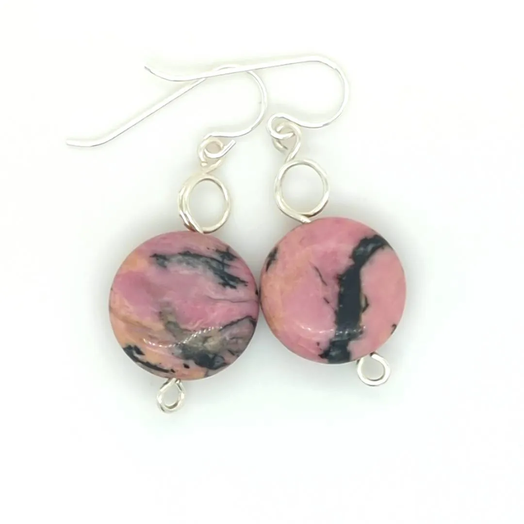 Rhodonite Coin Earrings