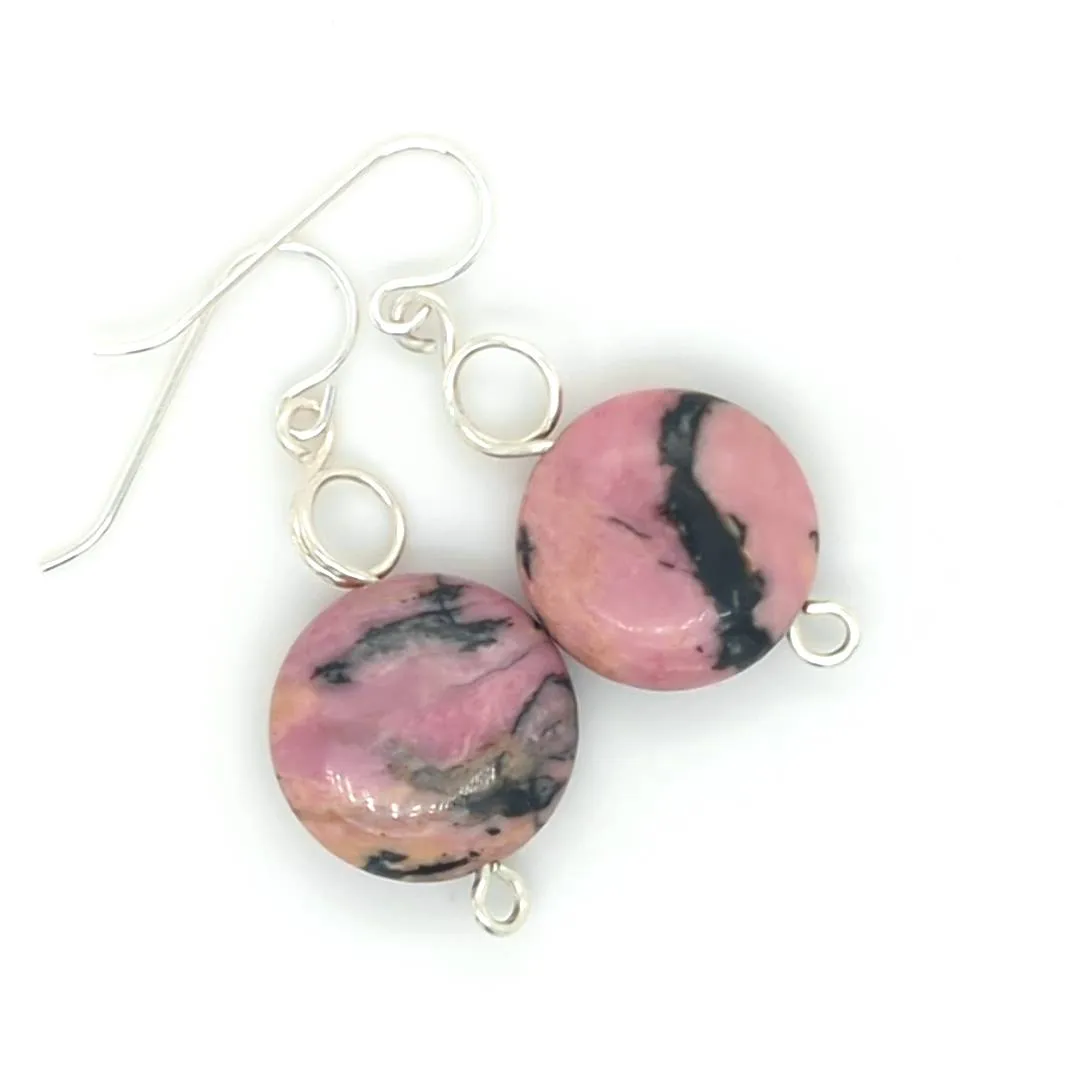Rhodonite Coin Earrings