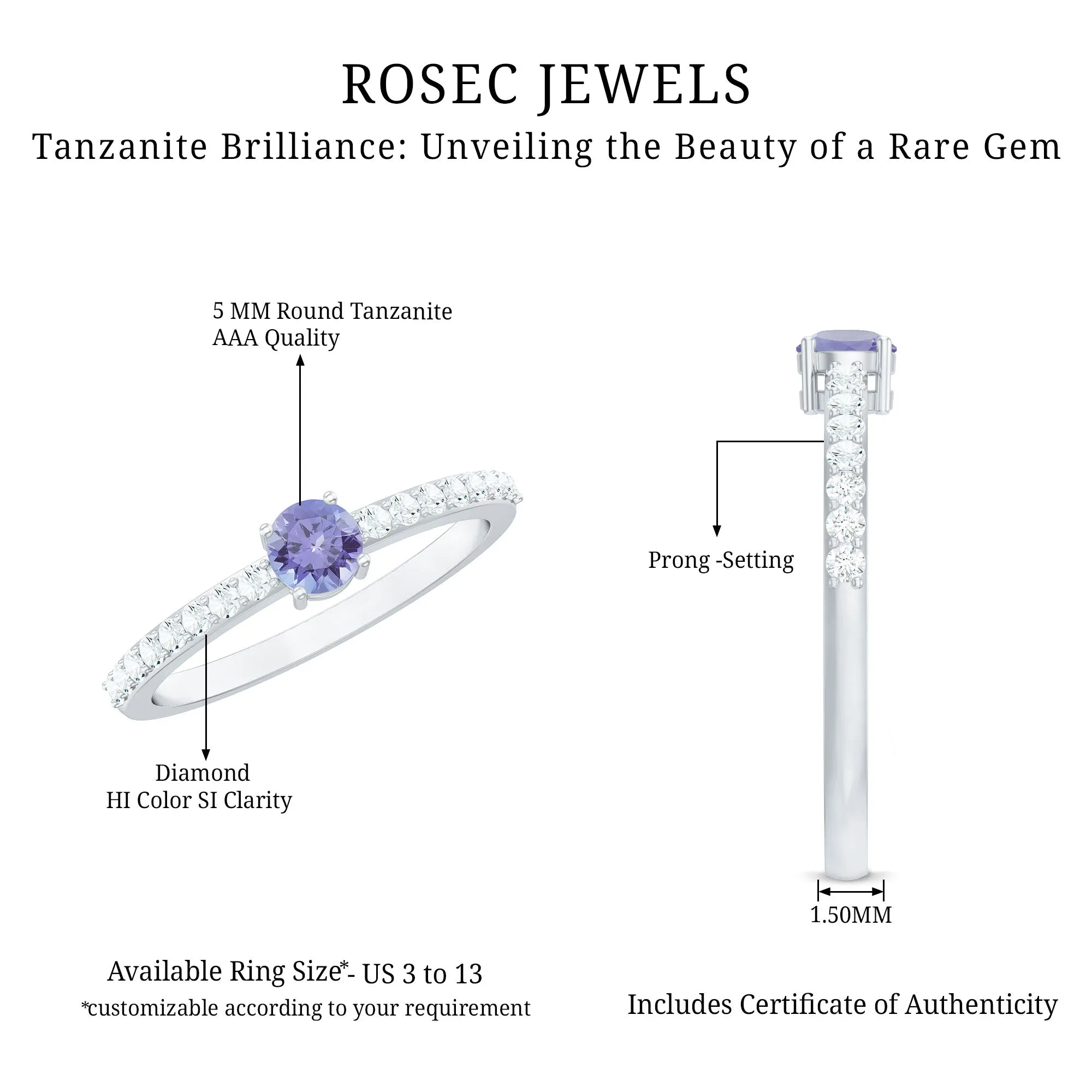 Round Tanzanite and Diamond Minimal Promise Ring
