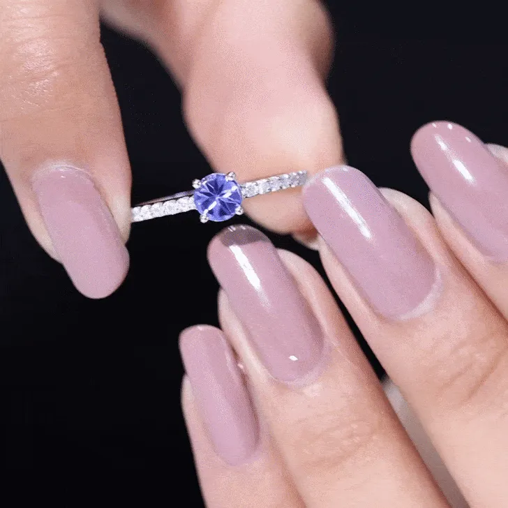 Round Tanzanite and Diamond Minimal Promise Ring
