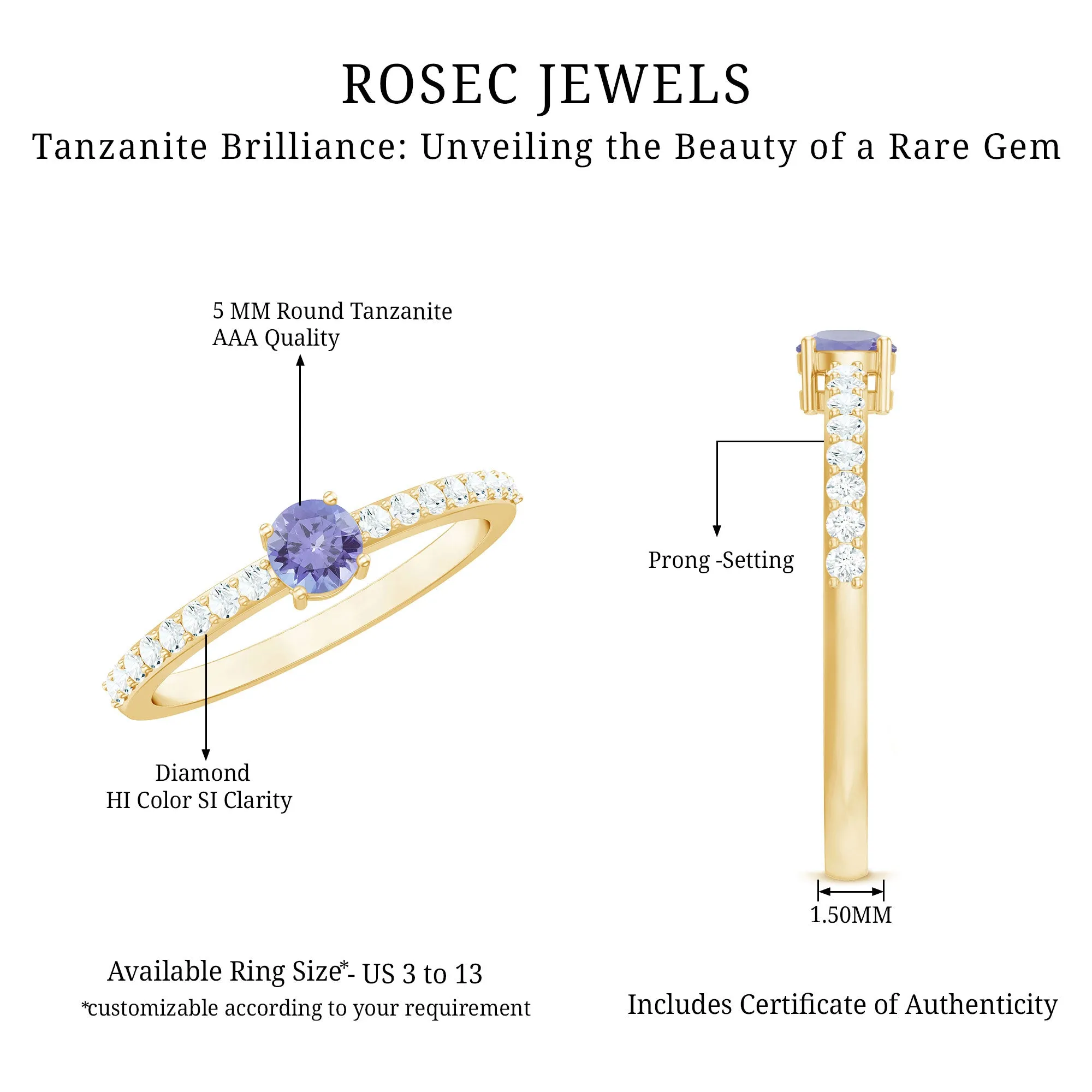 Round Tanzanite and Diamond Minimal Promise Ring