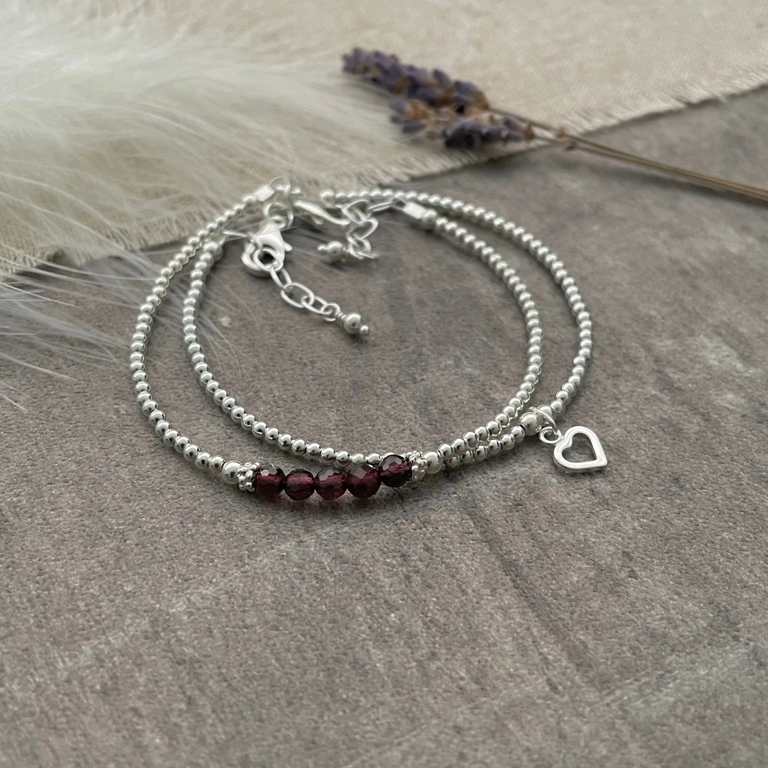Set of Garnet Stacking Bracelets, January Birthstone
