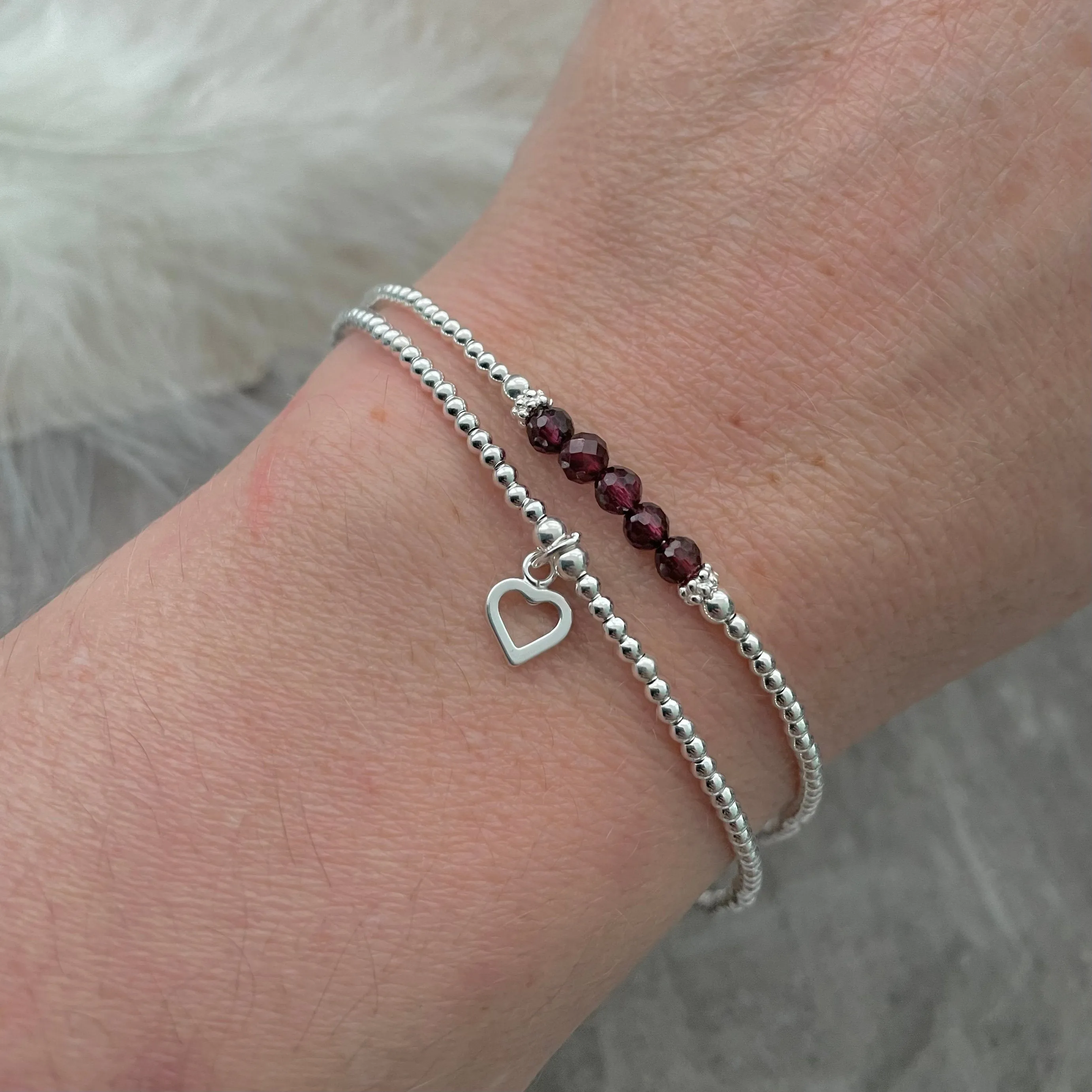 Set of Garnet Stacking Bracelets, January Birthstone
