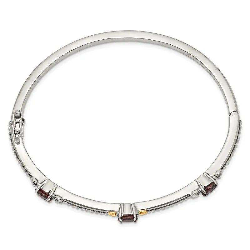 Shey Couture Sterling Silver with 14K Accent Antiqued Oval Garnet Bangle QTC1387