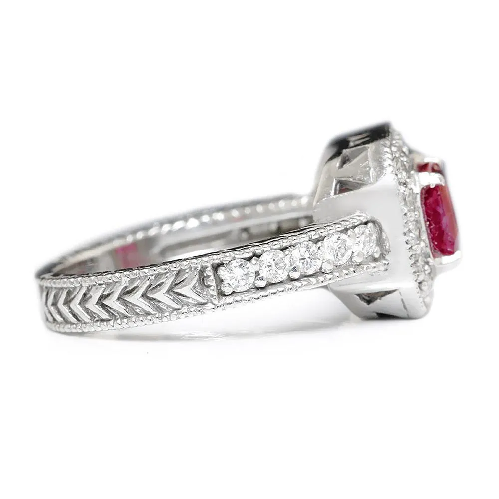 Sideways Ruby Engagement Ring with Diamonds 1.50ctw