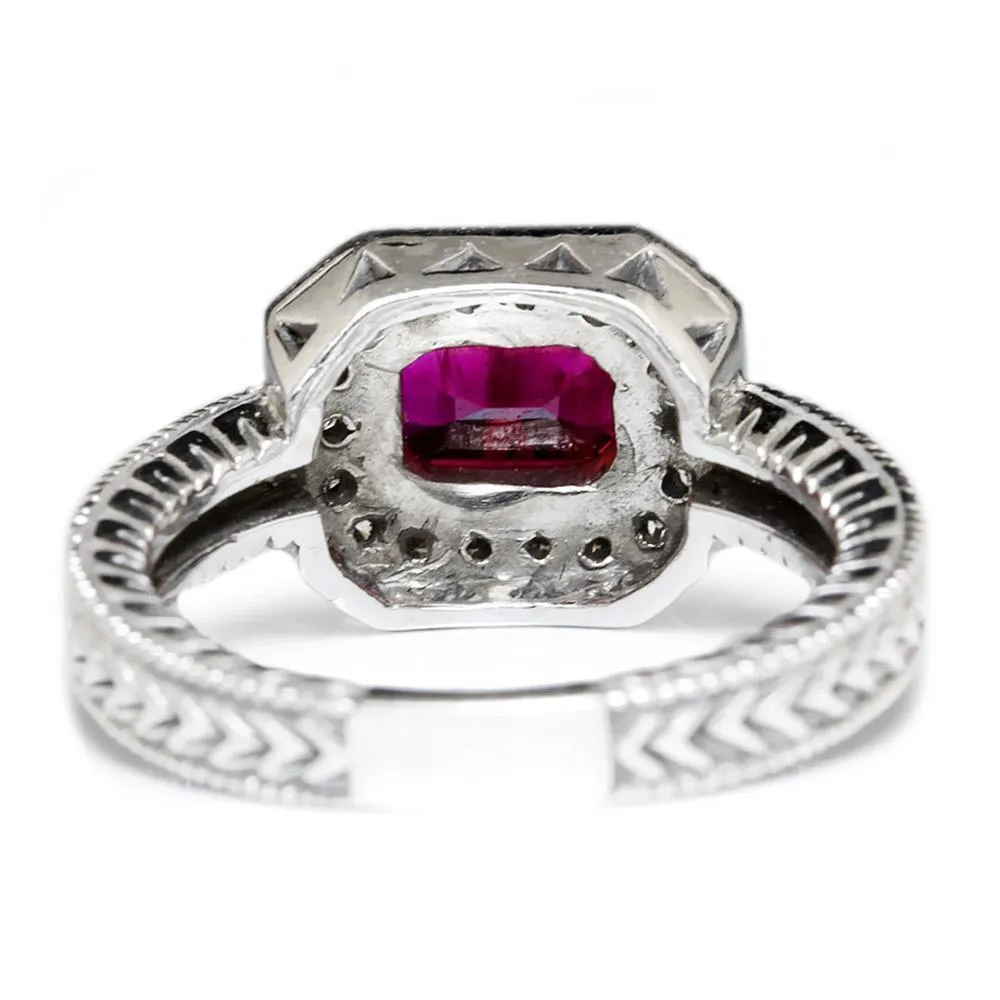 Sideways Ruby Engagement Ring with Diamonds 1.50ctw