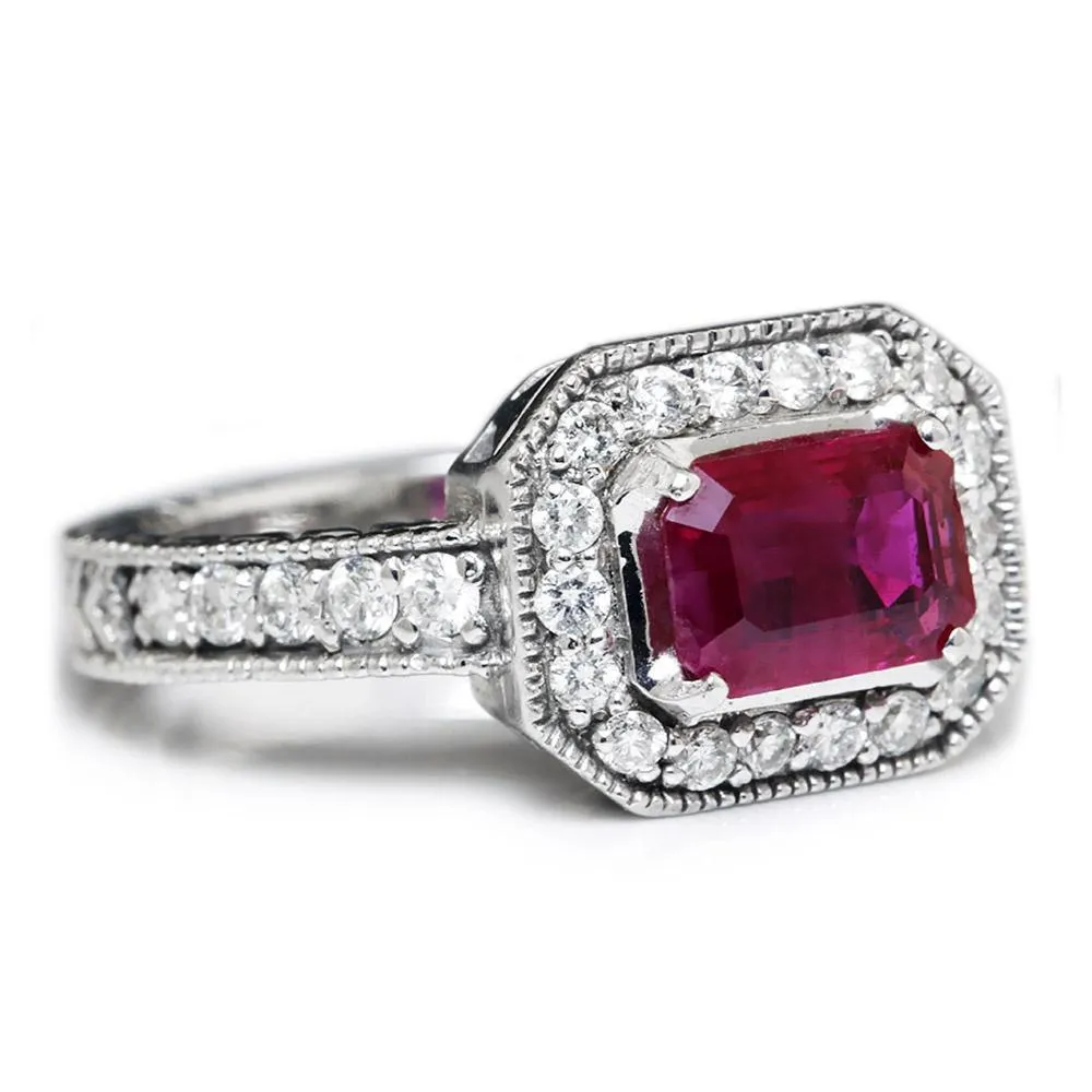 Sideways Ruby Engagement Ring with Diamonds 1.50ctw