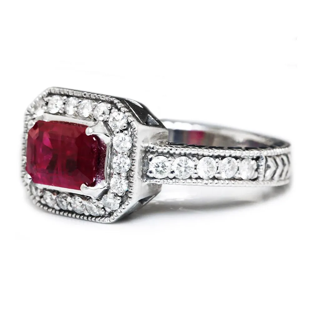 Sideways Ruby Engagement Ring with Diamonds 1.50ctw
