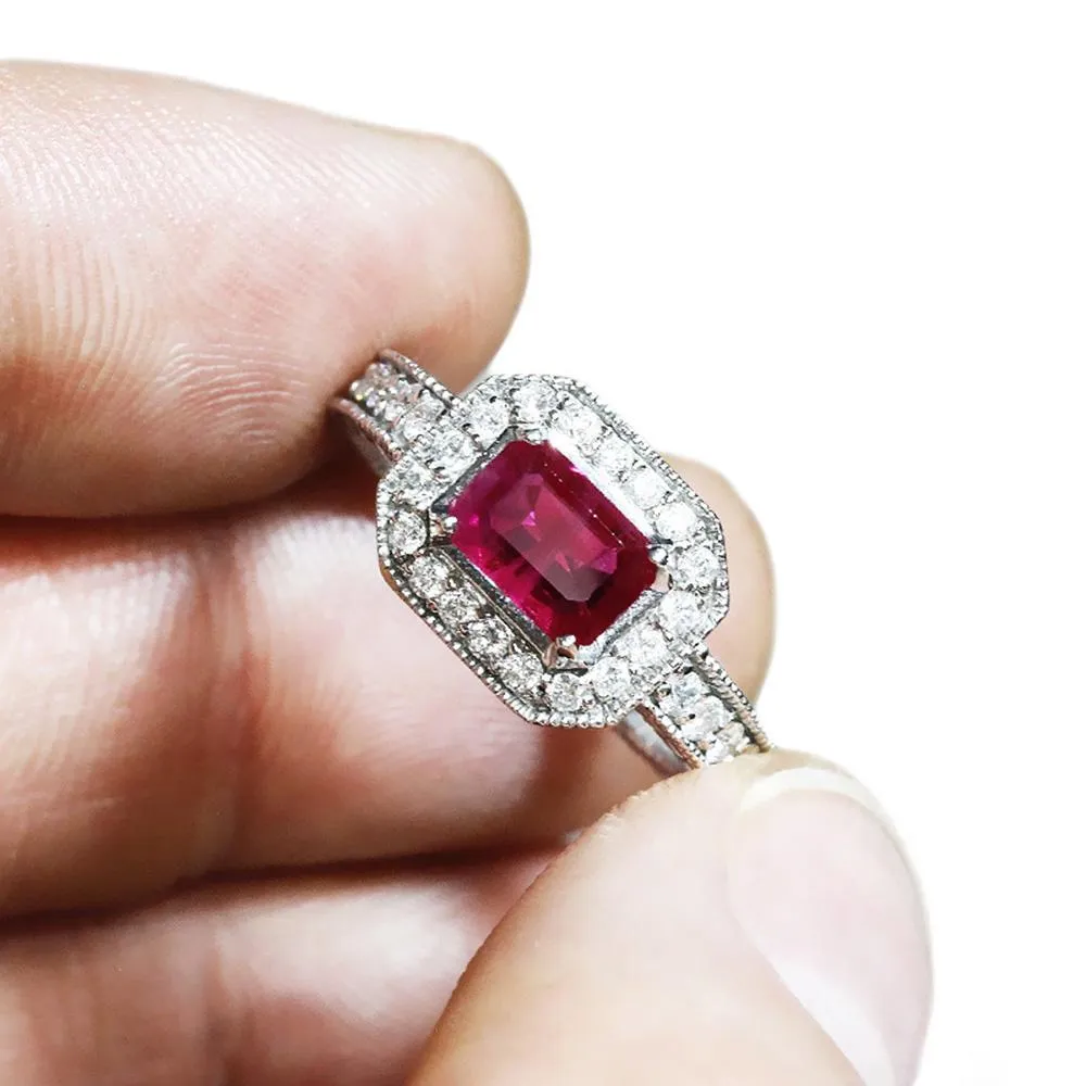 Sideways Ruby Engagement Ring with Diamonds 1.50ctw