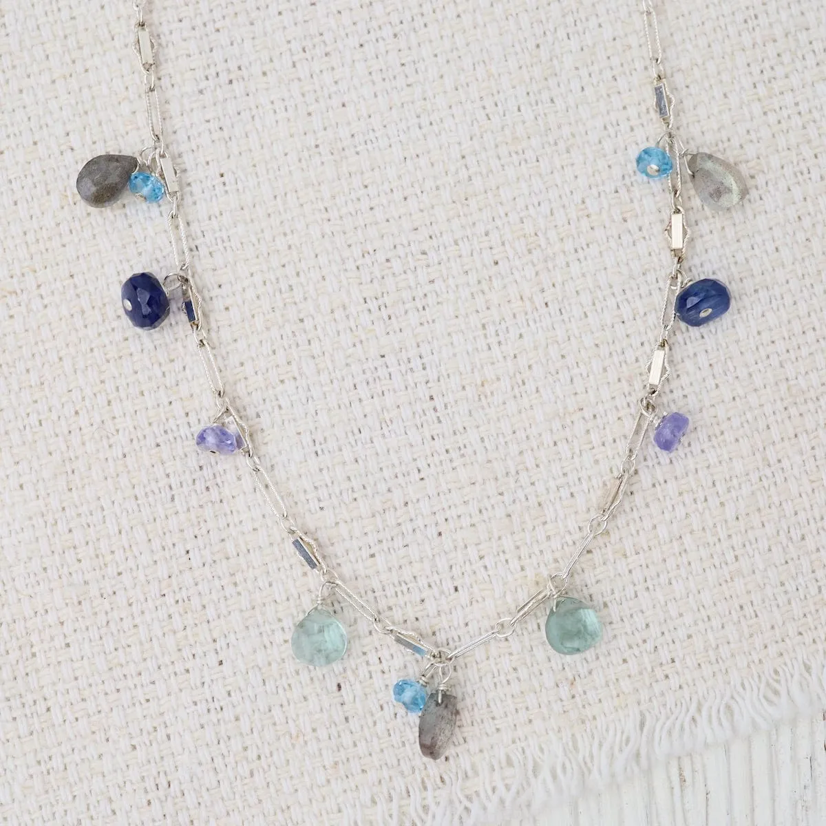 Silver Blue Topaz & Labradorite Rain Drops Necklace