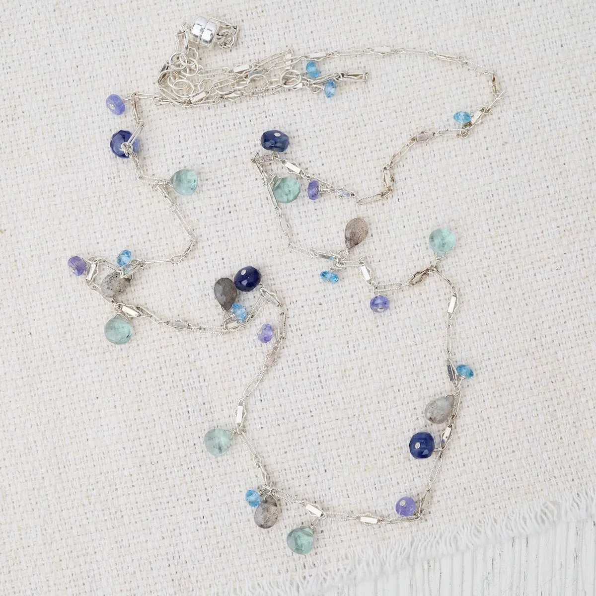 Silver Blue Topaz & Labradorite Rain Drops Necklace