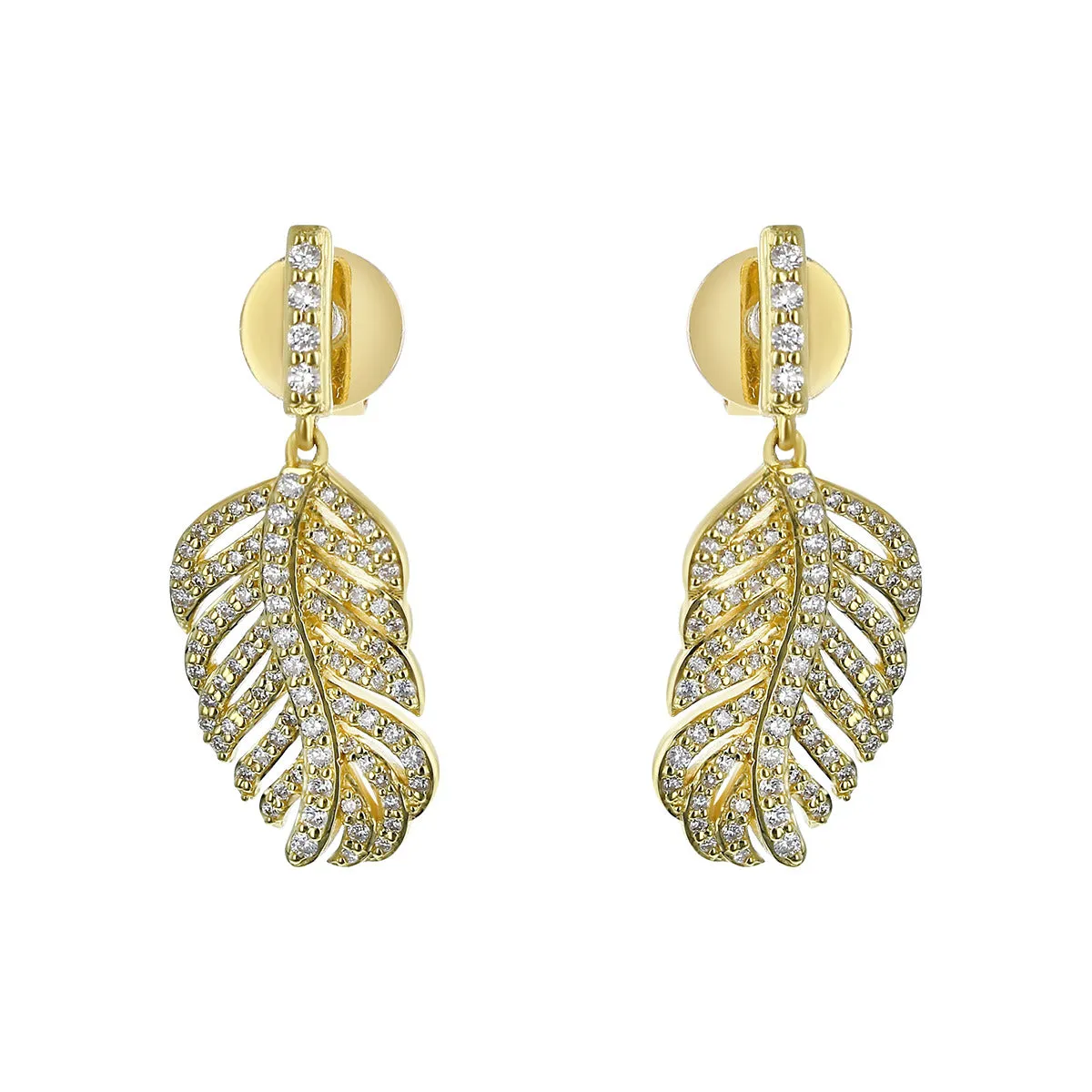 Small Feather Diamond Drop Earrings