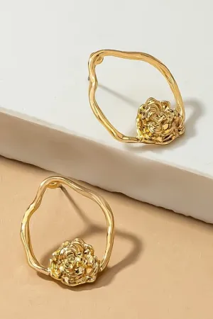 Small organic shape hoop earrings with flower