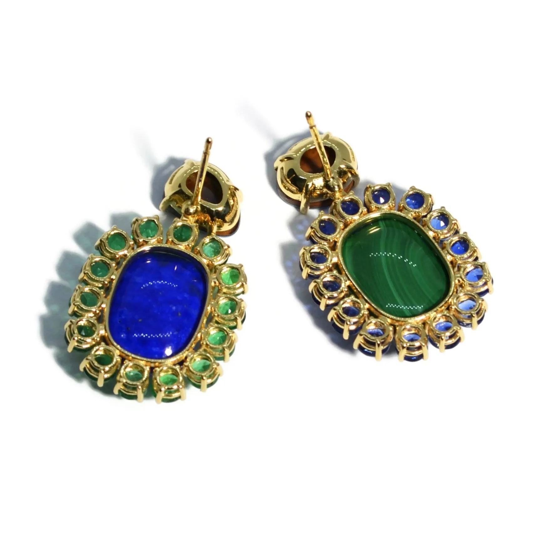 Sole - Mismatched Drop Earrings with Emerald, Kyanite, Lapis, Malachite, and Black Opal, 18k Yellow Gold