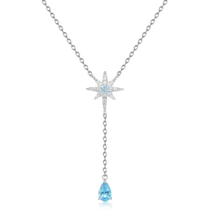 Sparkly Crystal Cubic Zirconia Star Blue Topaz Heart Pendant NeckLace