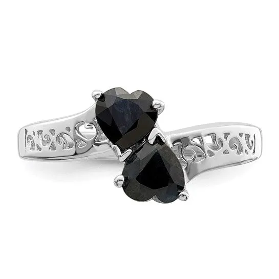 Sterling Silver 2-Stone Genuine Heart Gemstone Filigree Rings