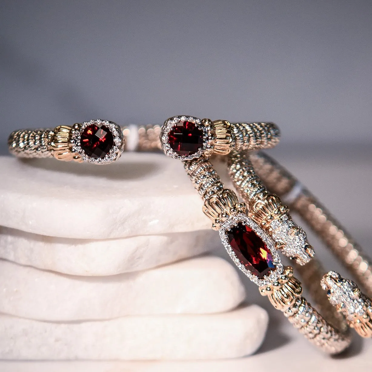 Sterling Silver and 14k Yellow Gold Garnet Bracelet by VAHAN