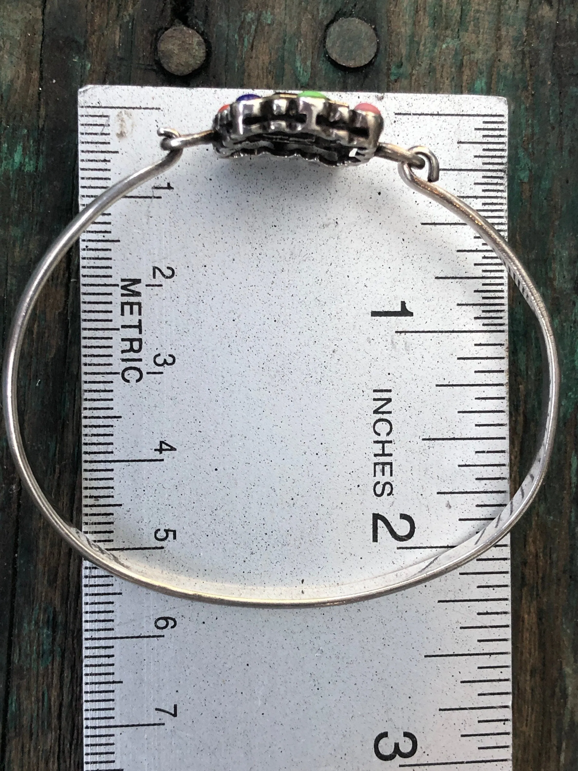 Sterling Silver Multi Gemstone ( onyx, turquoise, coral, jasper)  hinged Bangle Bracelet