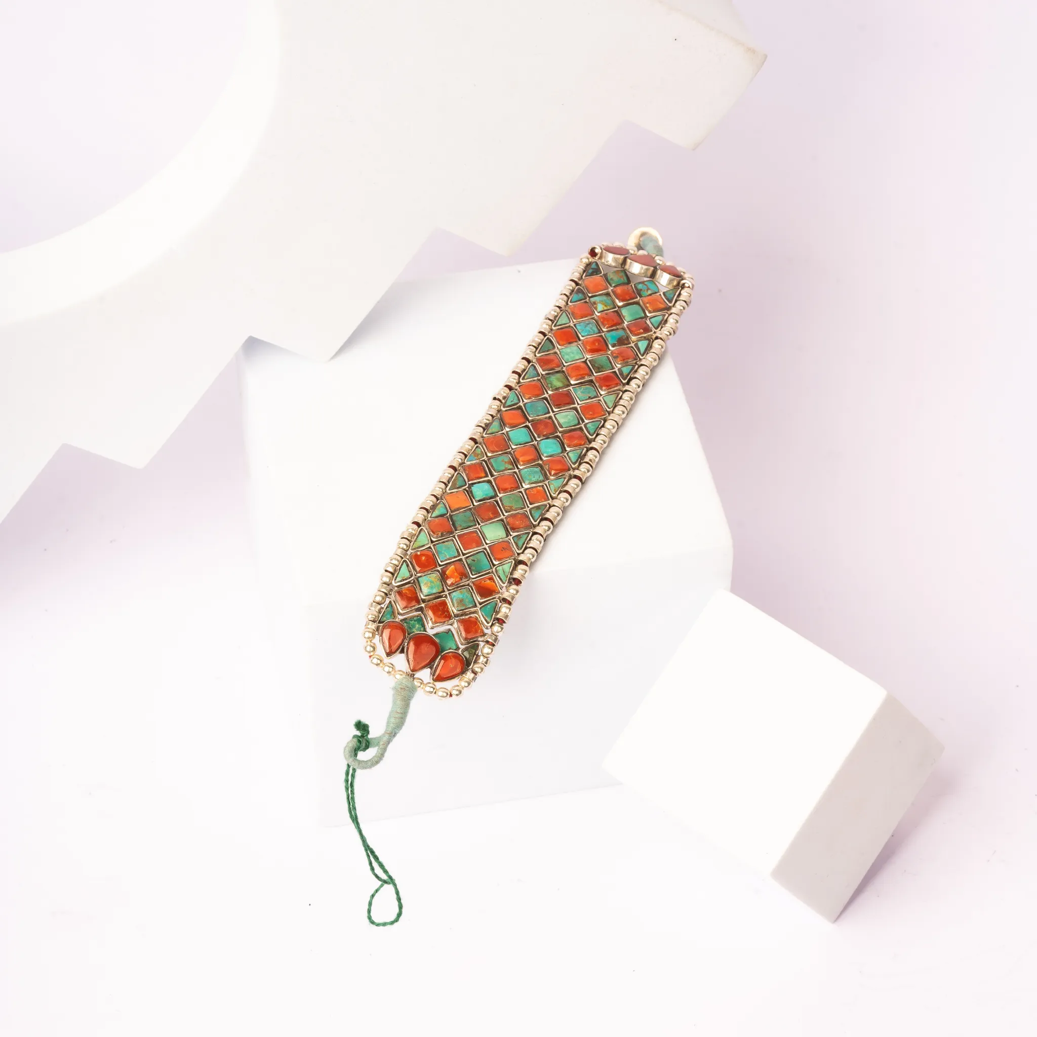 Stunning Coral and Turquoise Silver Rakhi /Friendship Band