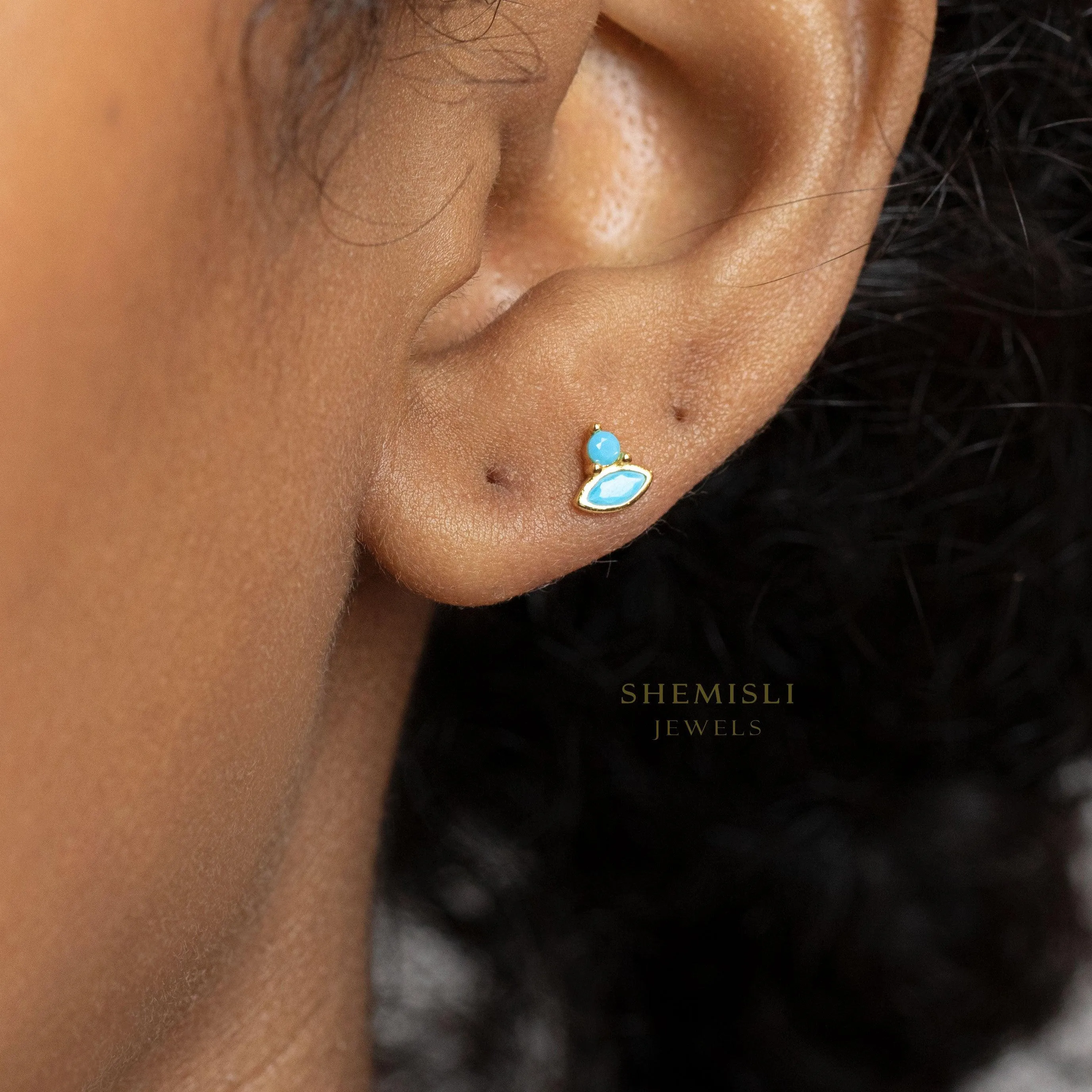 Tiny Marquise Studs, White Stone, Emerald, Turquoise, Sapphire, Black Stone, Gold Silver SHEMISLI - SS307, SS308, SS310, SS311, SS333