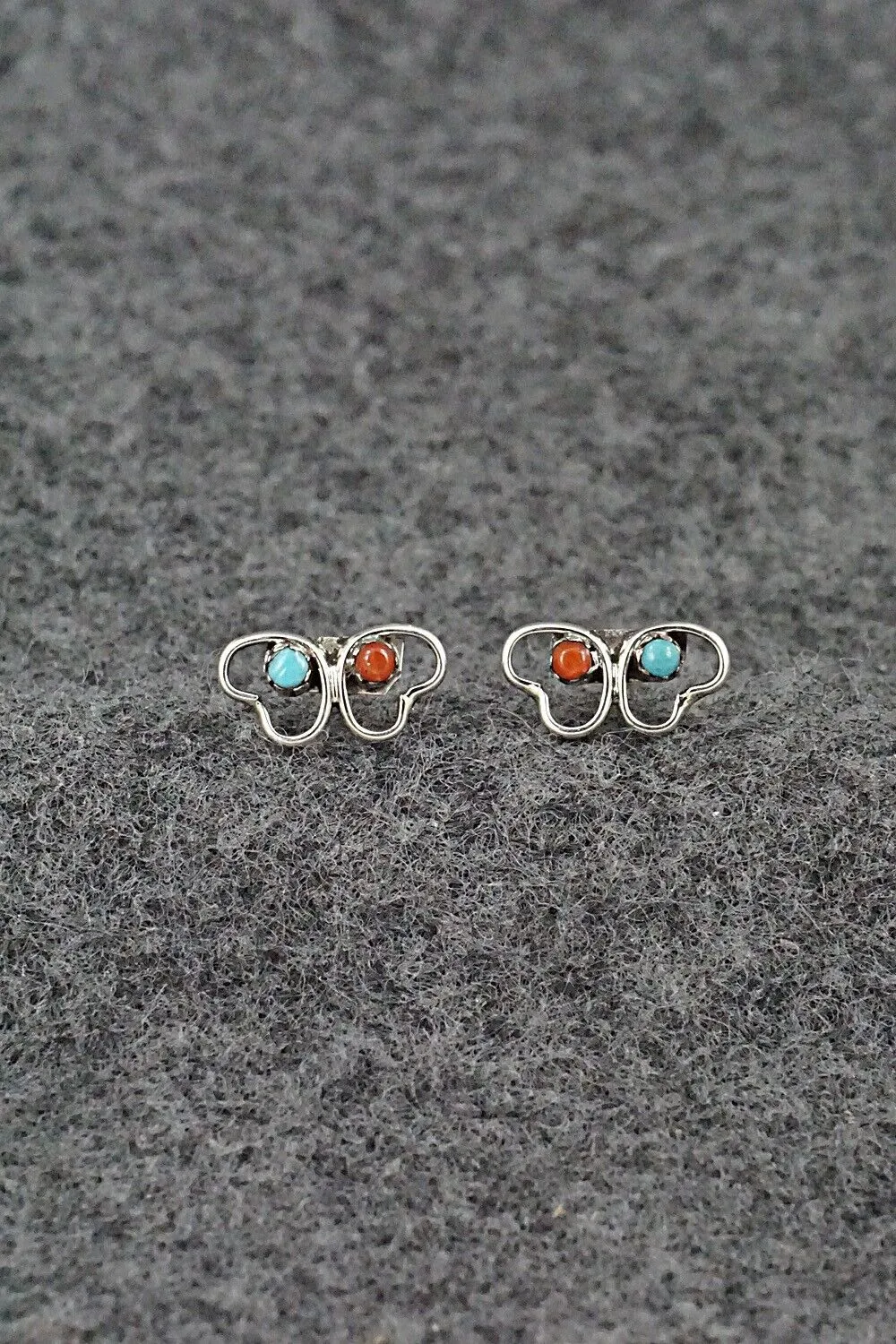 Turquoise, Coral & Sterling Silver Earrings - Dorothy Natachu