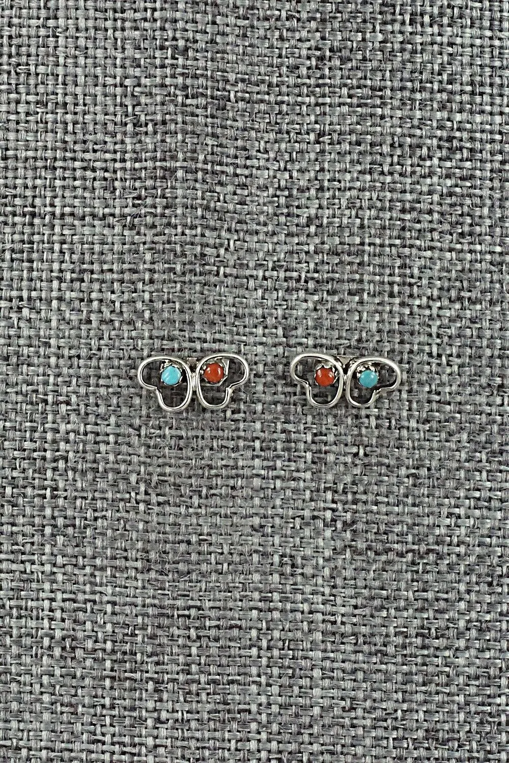 Turquoise, Coral & Sterling Silver Earrings - Dorothy Natachu