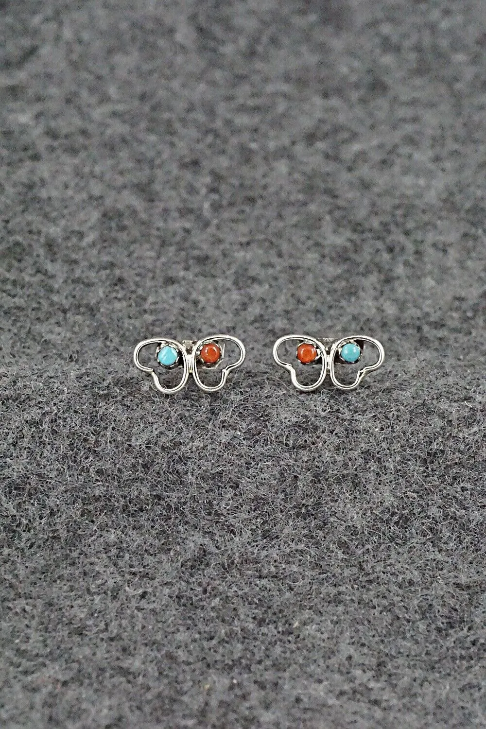 Turquoise, Coral & Sterling Silver Earrings - Dorothy Natachu