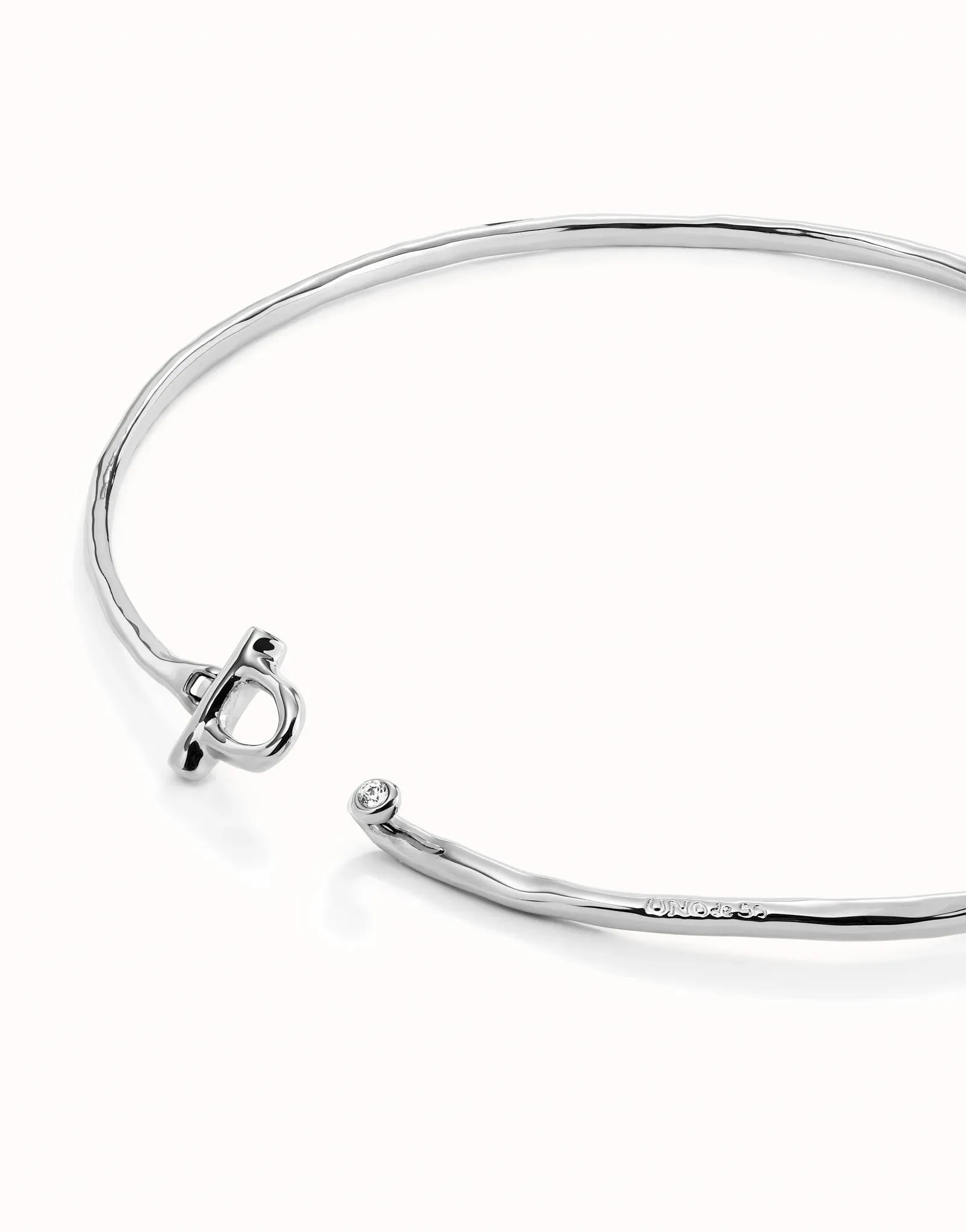 UNOde50 Rigid Necklace with Sterling silver Plated Front Clasp and White Topaz