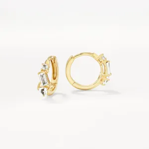 White Topaz Fancy Cut Huggies in Gold