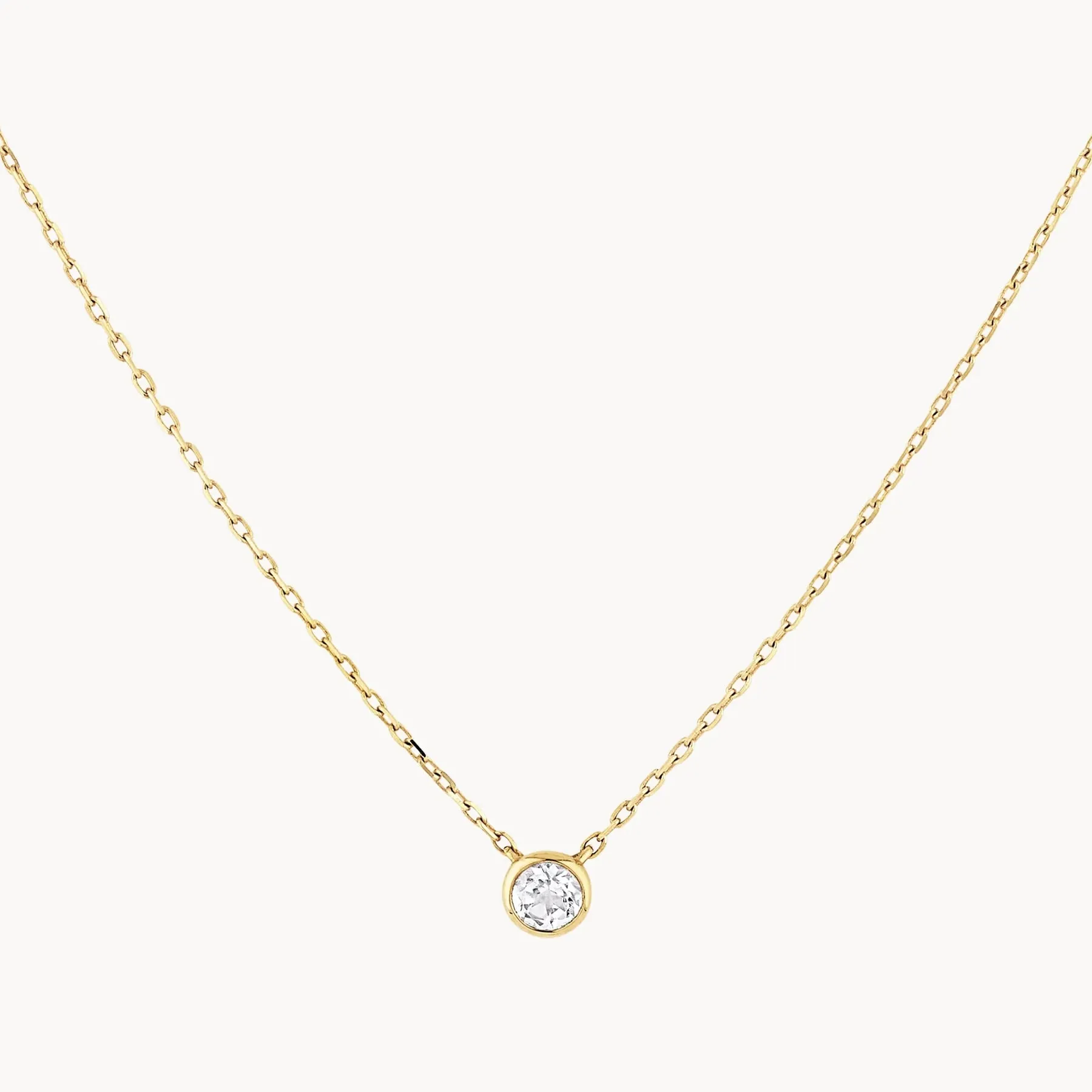 White Topaz Round Bezel Necklace in 10k Gold