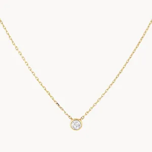 White Topaz Round Bezel Necklace in 10k Gold